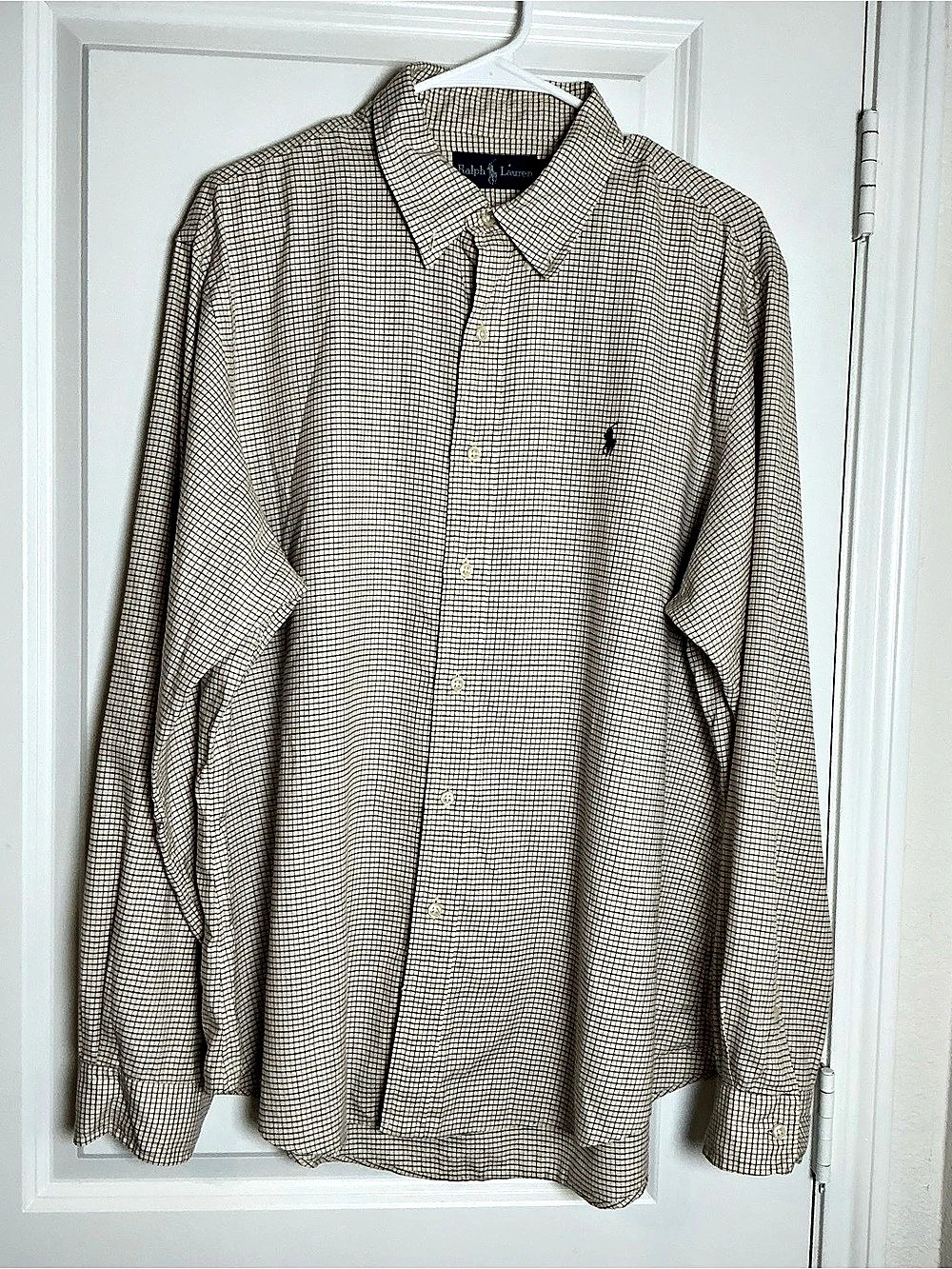 Polo Ralph Lauren Men's Checkered Button Down in Beige & Black Like New